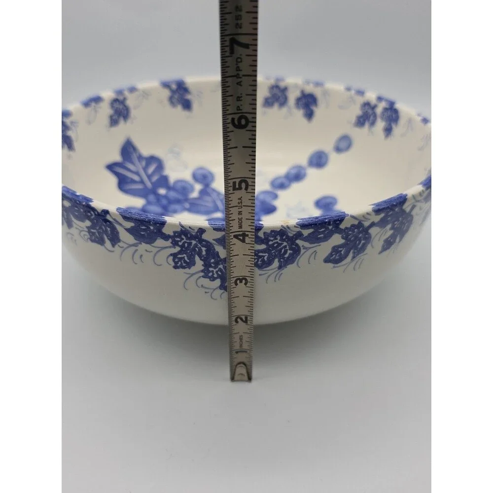 Vintage Pier One Large Serving Bowl Hand Painted Ceramic Blue Grapes Italy Made
